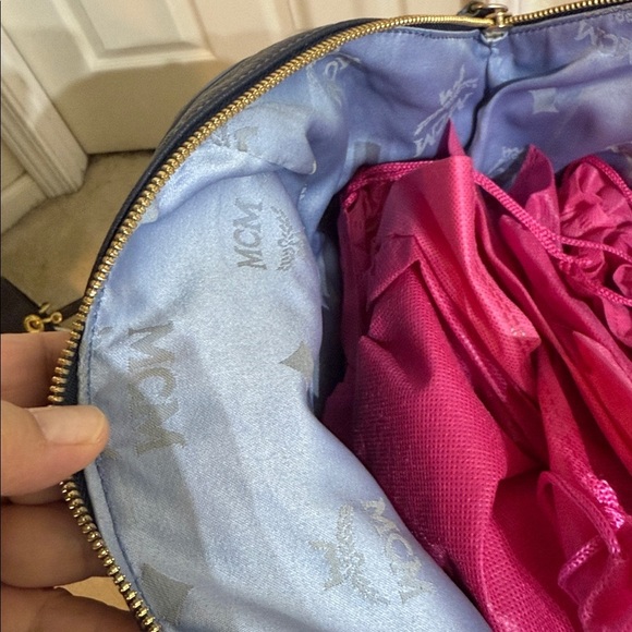 MCM Shoulder Bag in leather with studs- Navy Blue - Picture 8 of 9